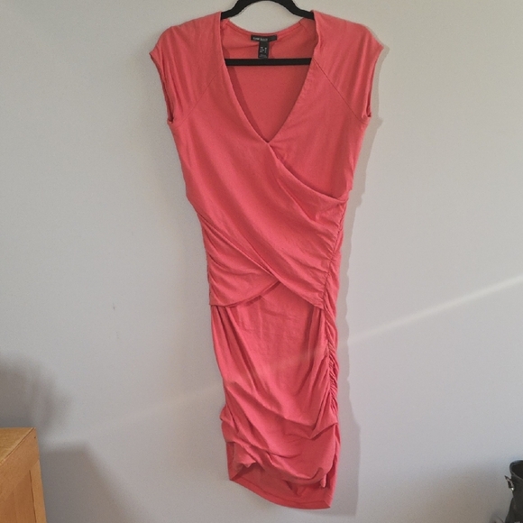 2/$20 Mango - Pink Ruched Wrap Midi Dress - Size Small - Picture 1 of 4